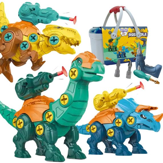 WOOPIE Dinozaurai sukti 3 dalimis konstrukcijos rinkinys dėžutėje + gręžtuvas ir atskaitiklis