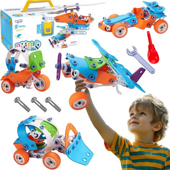 WOOPIE 5-in-1 STEM statybos blokai Transporto rinkinys