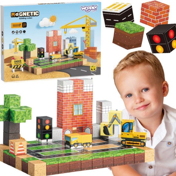 WOOPIE Magnetiniai statybos blokai Statybvietė 115 vnt.