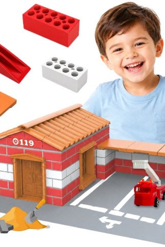 WOOPIE Rankų darbo rinkinys su statybos klojimais Gaisrinė-178 vnt. statybos klojimas
