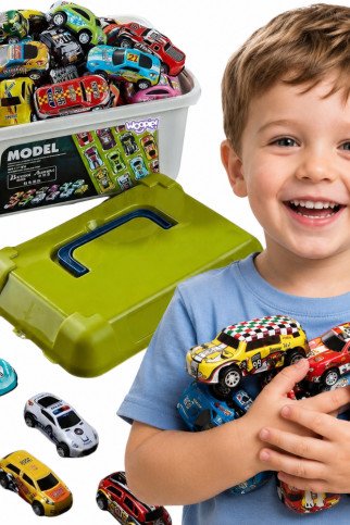 WOOPIE Lenktynių automobilio rinkinys automobiliai dėžėje 50 vnt WOOPIE Lenktynių automobilio rinkinys automobiliai dėžėje 50 vnt