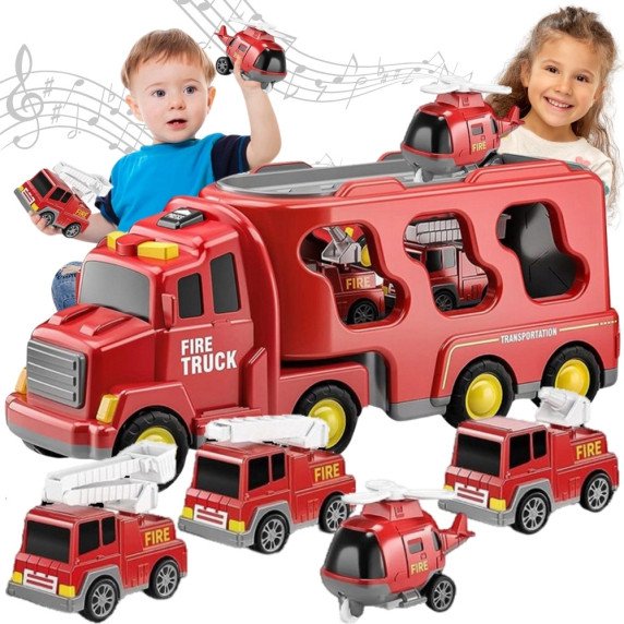 WOOPIE kelio vilkikas su 5 automobilių rinkinys - Gaisrinė.