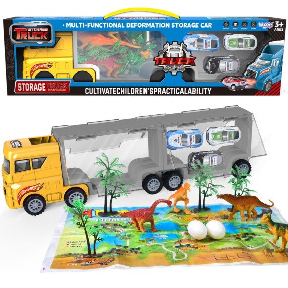 WOOPIE Transporto priemonė su sunkvežimiu 2 1 Dinozaurų rinkinys + modelis.