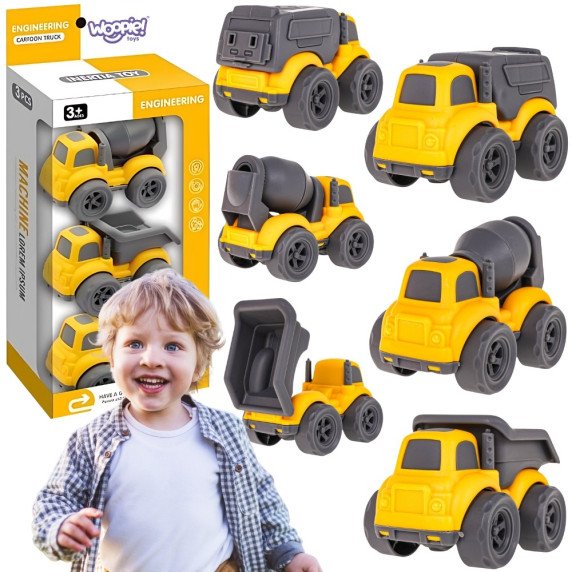 WOOPIE 3-in-1 rinkinys Statybos transporto priemonės šiukšlių išvežimo automobilis Betono maišytuvas Krovinių automobilis