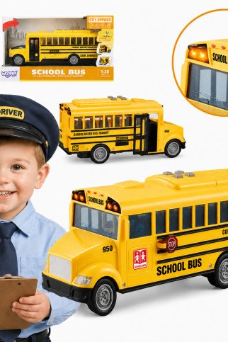 WOOPIE interaktyvus elektrinis mokyklinis autobusas 1:20 su šviesa ir garsu, dovana