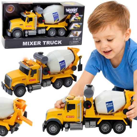 WOOPIE Cement Mixer Truck su besisukančiu būduku, šviesomis ir garsais, geltona