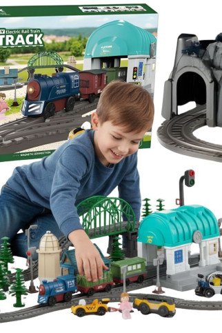 WOOPIE Elektrinis Traukinių Takelis XXL Traukinio Lokomotyvo Miesto Rinkinys 108 vnt.