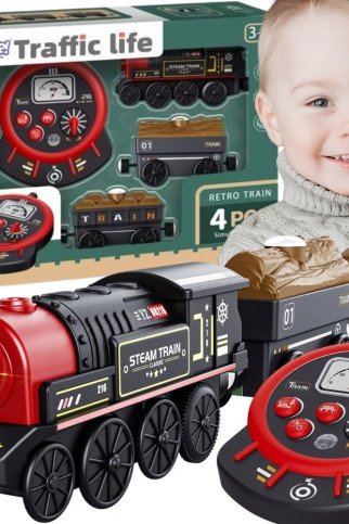 WOOPIE Elektrinis lokomotyvas Nuotolinio valdymo Retro traukinio vagonai 4 vnt.