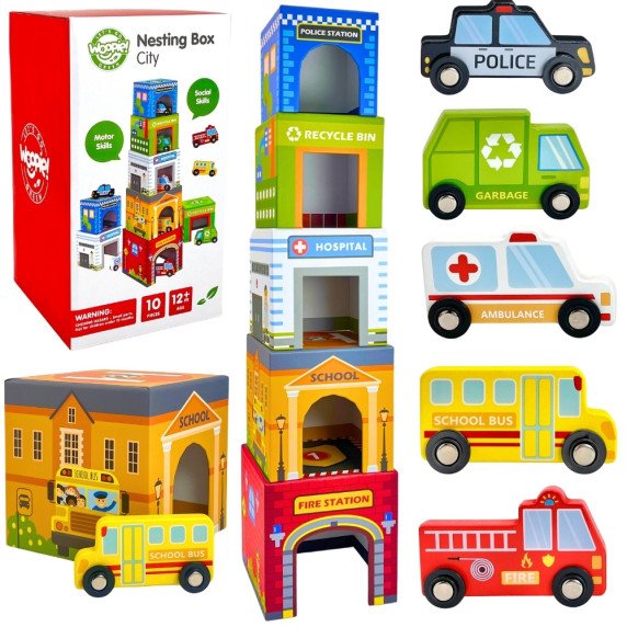 WOOPIE GREEN Galvosūkiai Kubai Miesto Transportas Dėžėse + Figūros 10 vnt.
