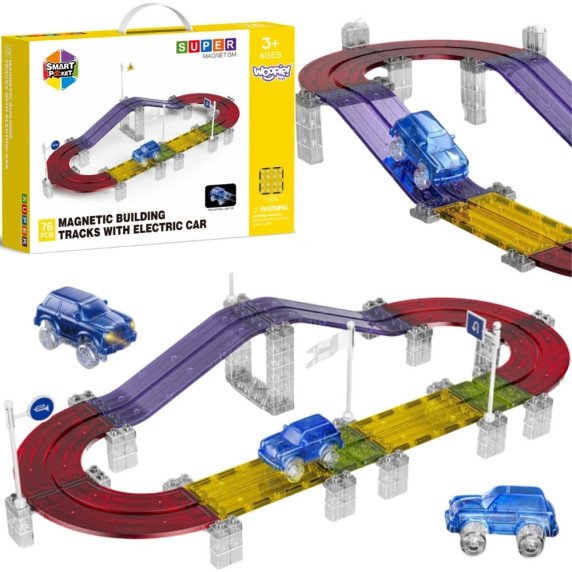 WOOPIE Magnetinis Automobilių Lenktynių TAKELIS + Automobilis 76 vnt.