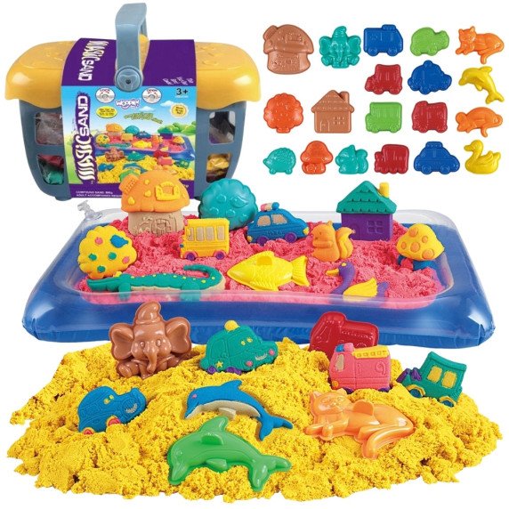 WOOPIE kinetinis smėlis 0,8 kg rinkinys krepšelyje su formomis + /
