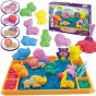 WOOPIE Kinetic Sand 1.2 kg XL ZOO stalas su formomis rinkinys