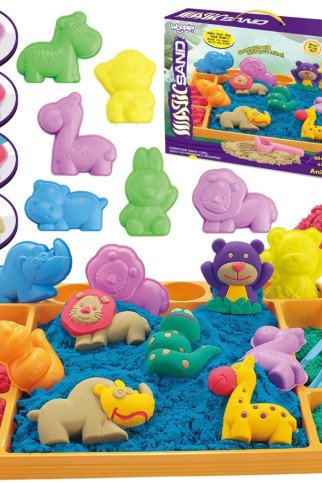 WOOPIE Kinetic Sand 1.2 kg XL ZOO stalas su formomis rinkinys WOOPIE Kinetic Sand 1.2 kg XL ZOO stalas su formomis rinkinys