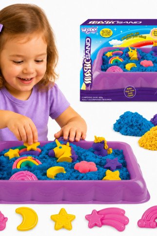 WOOPIE Kinetic Sand 0.6 kg Einorų stalas su formomis rinkinys WOOPIE Kinetic Sand 0.6 kg Einorų stalas su formomis rinkinys