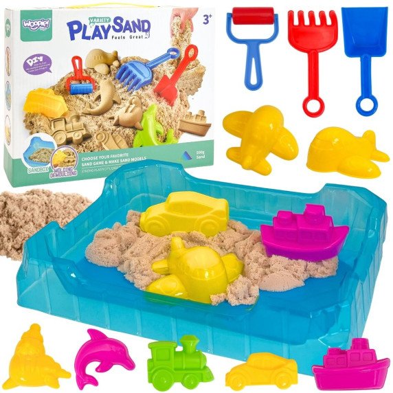 WOOPIE Kinetic Sand 0,5 kg stalo rinkinys su formomis
