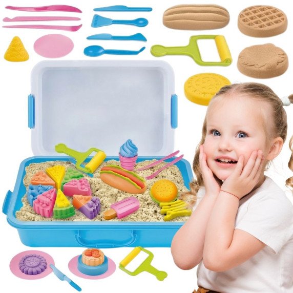 WOOPIE Kinetic Sand 6 spalvos 1,2 kg restorano stalo rinkinys su formomis