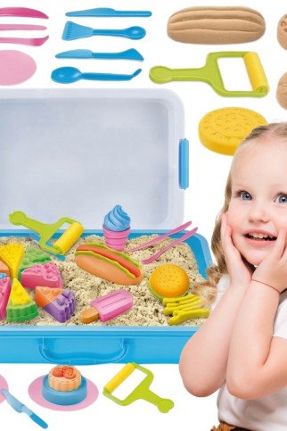 WOOPIE Kinetic Sand 6 spalvos 1,2 kg restorano stalo rinkinys su formomis WOOPIE Kinetic Sand 6 spalvos 1,2 kg restorano stalo rinkinys su formomis