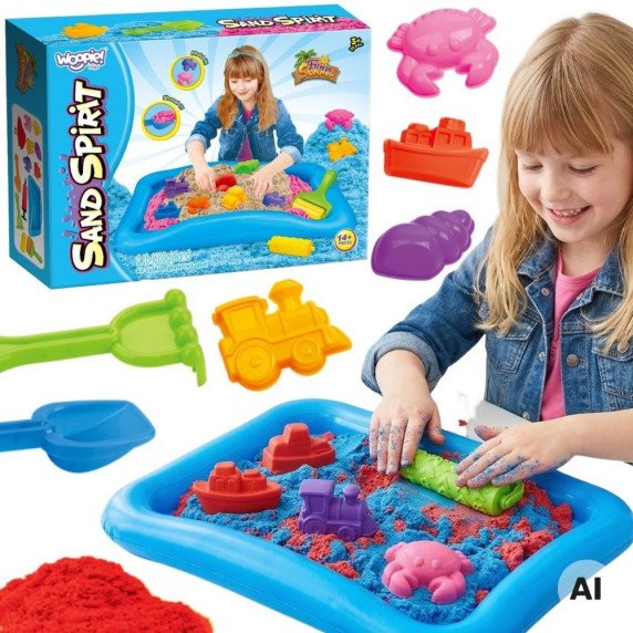 Woopie Kinetic Smėlio rinkinys su stebuklingu baseinu, formomis ir priedais, 3+