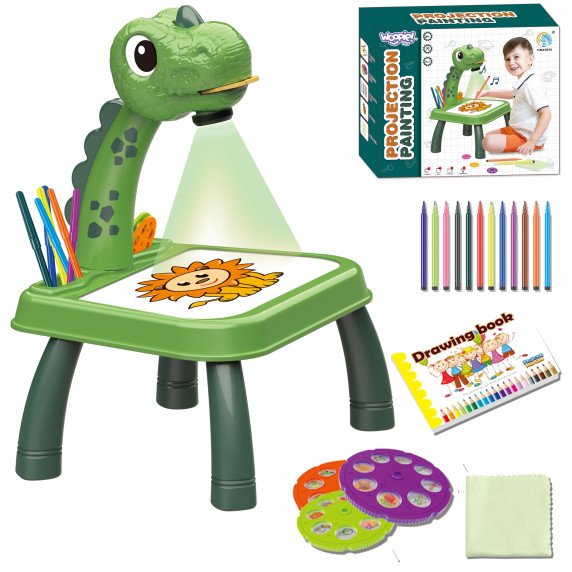 WOOPIE Piešimo lentelė Dinosaurų projektoriaus rinkinys + markeriai