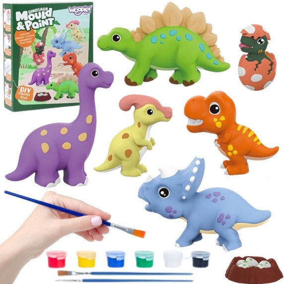 WOOPIE DIY tapybos rinkinys: Pasidarykite gipso liejamų figūrėlių ir juos nudažykite - dinozaurų rinkinys