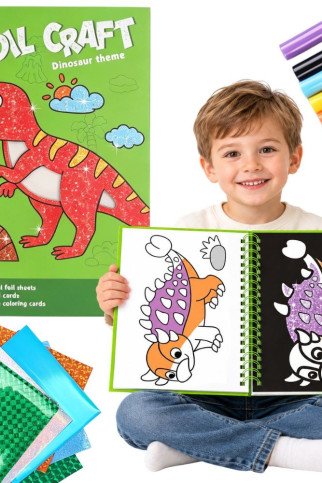 WOOPIE Meno Rinkinys Folija Koliažo Spalvinimo Knyga Dinosauras 121 vnt.