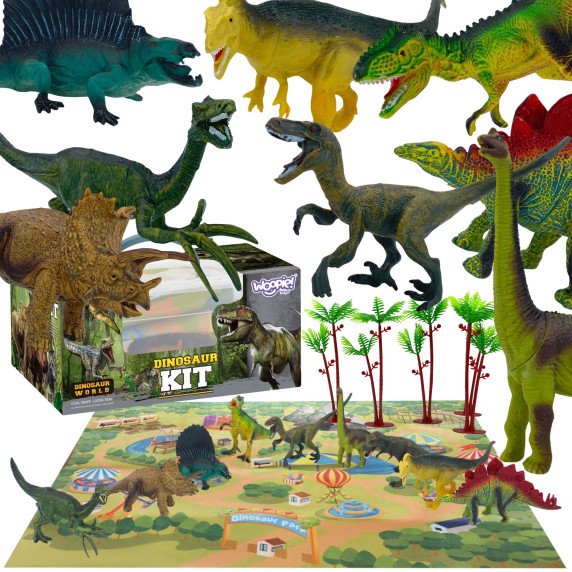 WOOPIE Dinozaurų figūrėlių rinkinys 16 vnt. + Kilimas + Skrynėlė