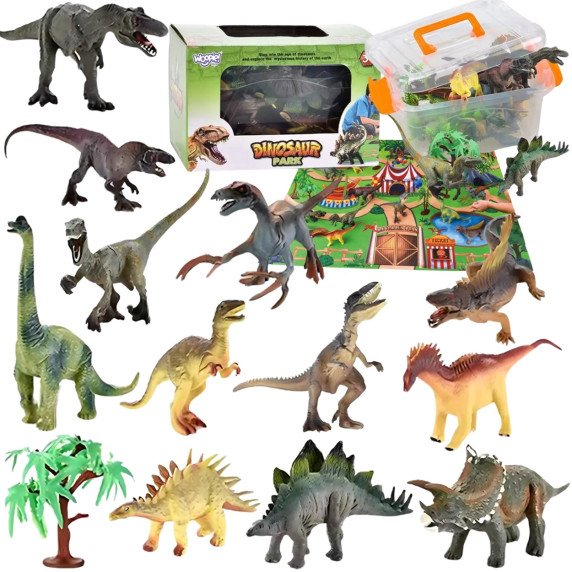 WOOPIE Dinozaurų parko rinkinys žaislai + kilimėlis ir aksesuarai 23 vnt.