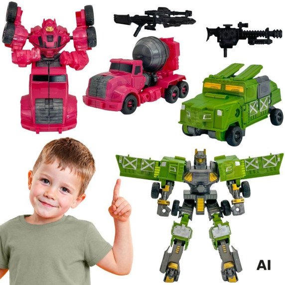 WOOPIE Transformuojantys Robotai 4-in-1 Mušamųjų Automobilių Rinkinys