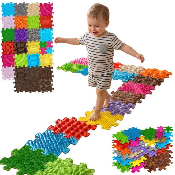 WOOPIE ortopedinis pojūčių kilimėlis „Royal Puzzle“ su 26 dėlionėmis + 4 mažomis.