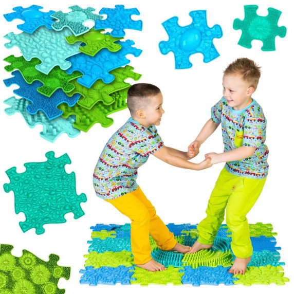 WOOPIE Jutiklinis Kilimėlis Ortopedinis Puzzle 11 Dalys - Mėlyna/Žalia