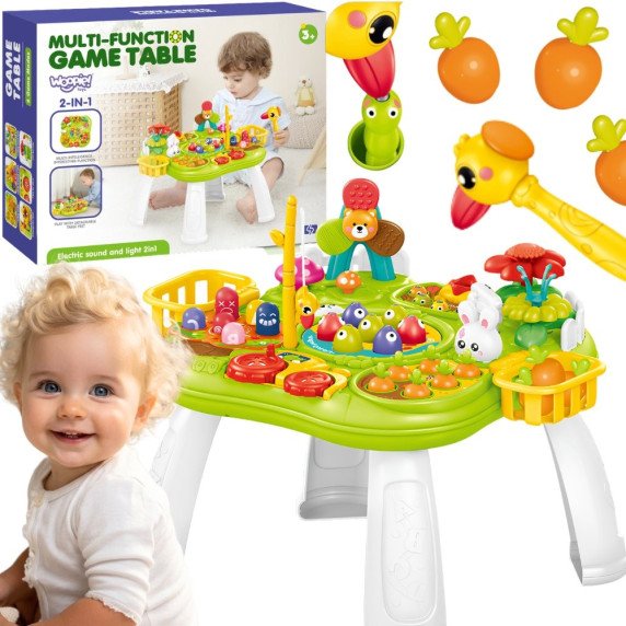 WOOPIE BABY Interaktyvus Mokomasis Staliukas 2 in 1 Žvejyba Plaktukai Rūšiavimas Garsas Šviesa