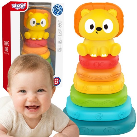 WOOPIE BABY Sensorinis piramidės bokštas PUZZLE Lion 6 mėn. ir vyresniems