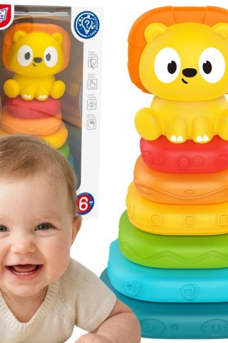 WOOPIE BABY Sensorinis piramidės bokštas PUZZLE Lion 6 mėn. ir vyresniems WOOPIE BABY Sensorinis piramidės bokštas PUZZLE Lion 6 mėn. ir vyresniems
