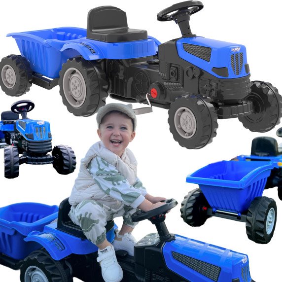 WOOPIE Pėdomis Vairuojamas Traktorius Farmer GoTrac MAXI PLUS su Puspriekabės mėlynomis Tyliais Ratais