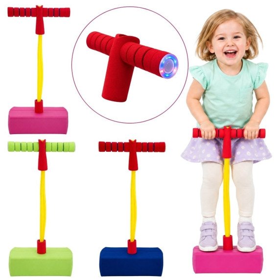 WOOPIE putplastinis žalias Pogo šoklys vaikams, skirtas būti balansui treniruoti.