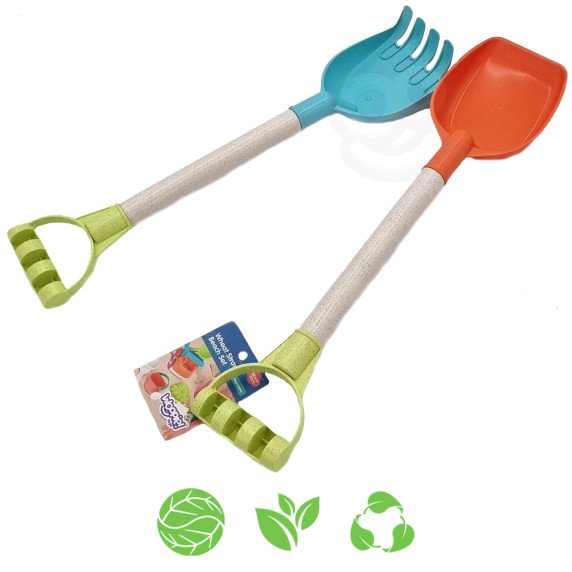 WOOPIE GREEN Smėlio rinkinys su kastuvu ir šluote 51 cm BIOGRADABILI MEDŽIAGA