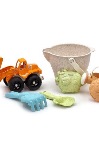 WOOPIE GREEN Smėlio rinkinys + Kasdieninis kastuvas 7 gab. BIOLOGIŠKAI SUNAIKINAMAS ORGANINIS MEDŽIAGAS