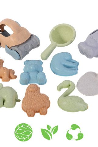 WO OPIE GREEN Smėlio žaidimų rinkinys su automobiliu, 10 gabalų, BIODAROMIJA ORGANINĖ MEDŽIAGA