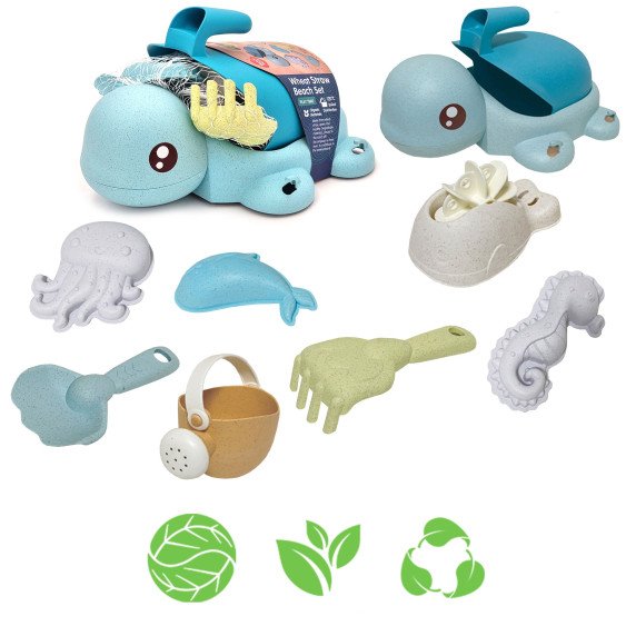 WOOPIE GREEN 2-in-1 Smėlio ir vonios rinkinys Mėlynas Vėžlys 8 vnt. BIOGRADUOTINIS ORGANINIS MEDŽIAGAS