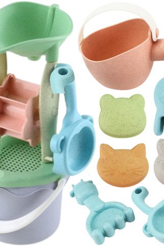 Žalias smėlio kaušelio rinkinys WOOPIE GREEN su ratuku, 9 dalys, BIOGRADABLE ORGANINĖ MEDŽIAGA