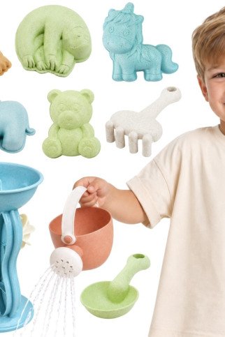 WOOPIE GREEN Smėlio rinkinys su sukamąja ratu ir laistytuvu 10 vnt. BIODEGRADUOJAMAS ORGANINIS MEDŽIAGAS