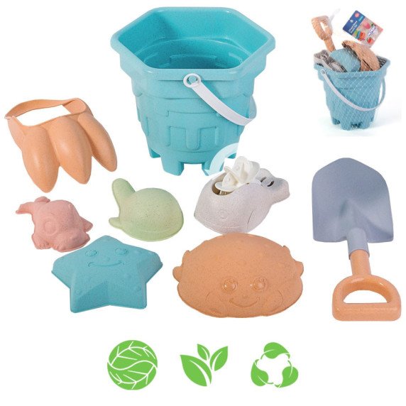 WOOPIE GREEN Smėlio kibiras rinkinys 8 vnt. BIOGDNĖŽŲ ORGANINIŲ MATERIALES