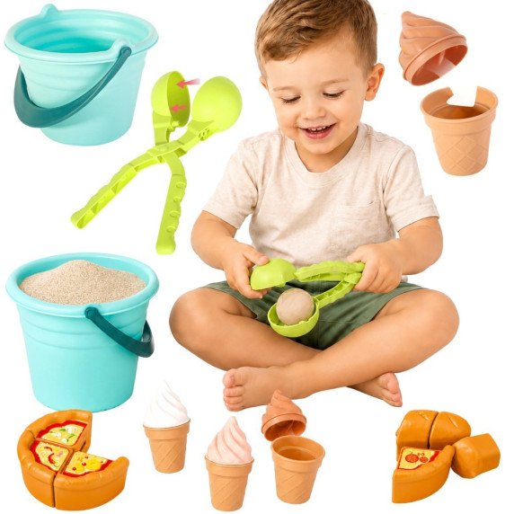 WOOPIE Smėlio rinkinys FUN ICE CREAM 2-in-1 Ledų gamybos įrenginys Śniežek 15 vnt.