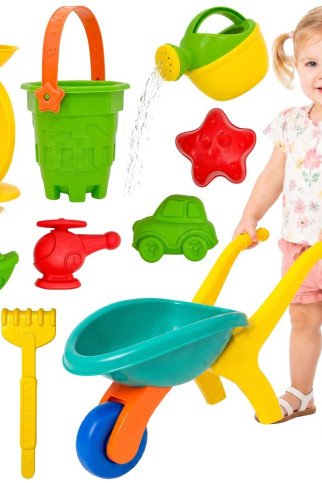 WOOPIE Sodo vežimėlis su ratais smėlio rinkinys 10 vnt. WOOPIE Sodo vežimėlis su ratais smėlio rinkinys 10 vnt.