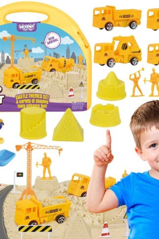WOOPIE Kinetic Smėlio statybos aikštelės lagaminas su kranais automobiliai WOOPIE Kinetic Smėlio statybos aikštelės lagaminas su kranais automobiliai