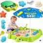 WOOPIE 2-in-1 Smėlio dėžė žaliame nykštuku su spalvingu skėčiu