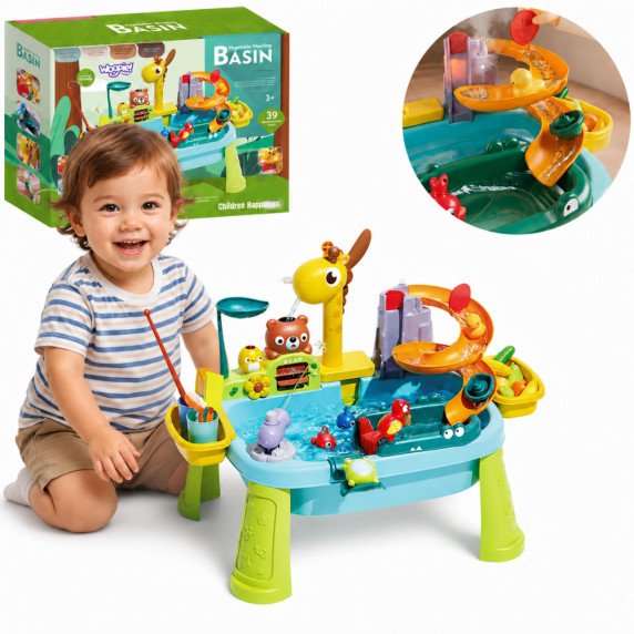 WOOPIE 4-in-1 Vandens staliukas, Žvejybos žaidimas, Praustuvas, Vandens sklaida, Žirafė