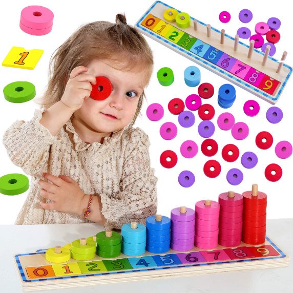WOOPIE GREEN Montessori skaičiavimo ir spalvų mokymo dėlionė 56 vnt.