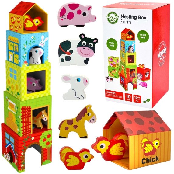 WOOPIE GREEN Ūkininkavimo dėžės kubas puzzle + figūrėlės 10 vnt.