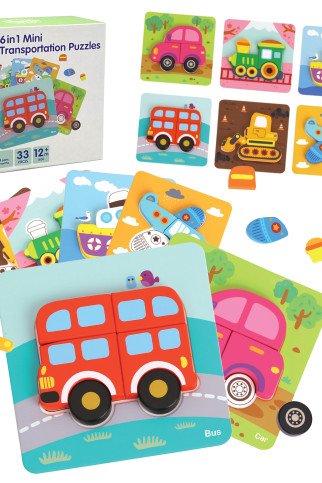 WOOPIE GREEN Mediniai puzzle transporto priemonės Montessori FSC WOOPIE GREEN Mediniai puzzle transporto priemonės Montessori FSC
